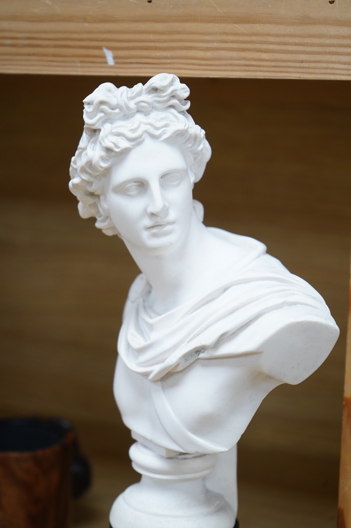 A 19th century plaster bust of Apollo Belvedere, 32cm